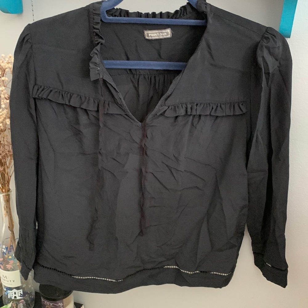 Point Sur Black Flowy Business Casual Blouse